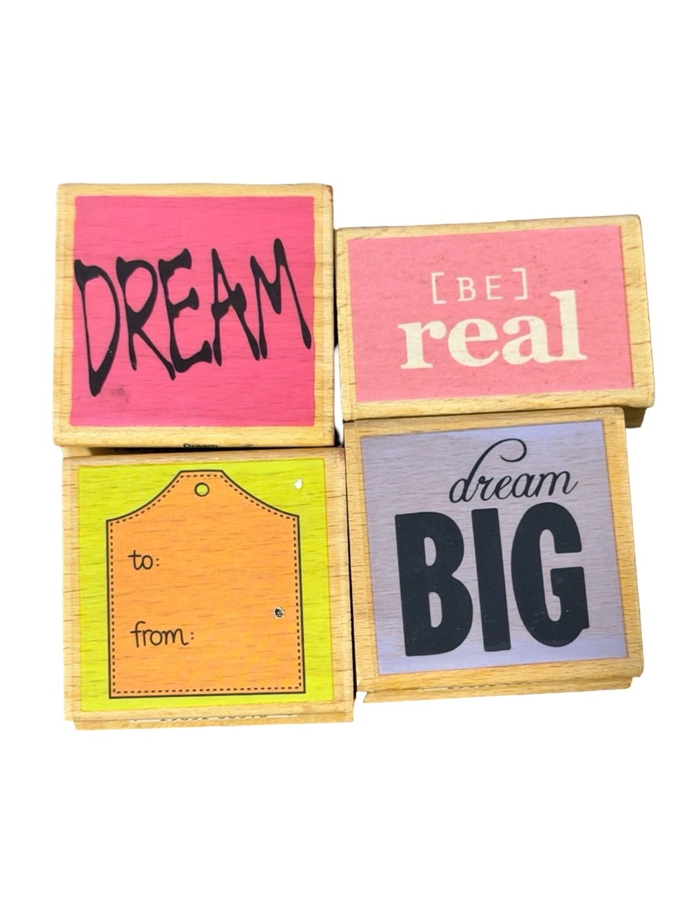 Wood Mounted Rubber Stamp Set Dream Big Tags Scrapbooking